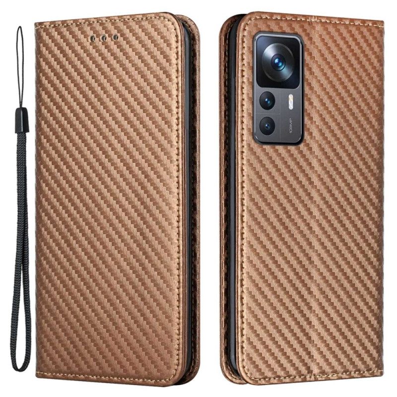 Schutzhülle Für Xiaomi 12T / 12T Pro Flip Case Kohlefaser Mit Lanyard