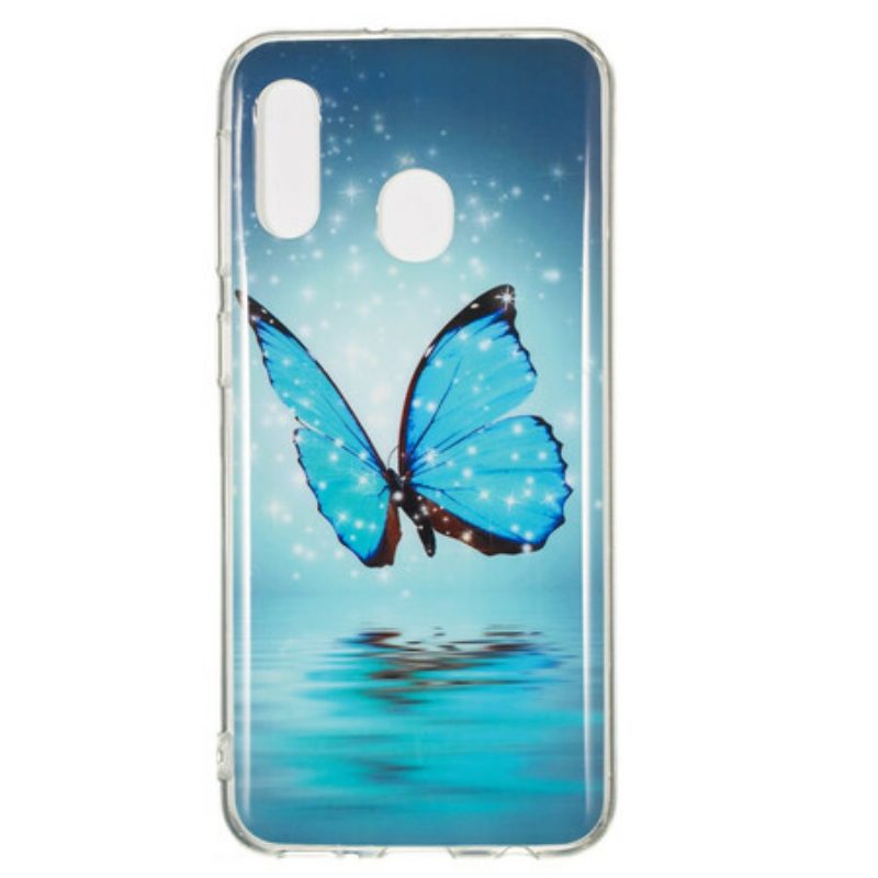 Handyhülle Für Samsung Galaxy A20e Fluoreszierender Blauer Schmetterling
