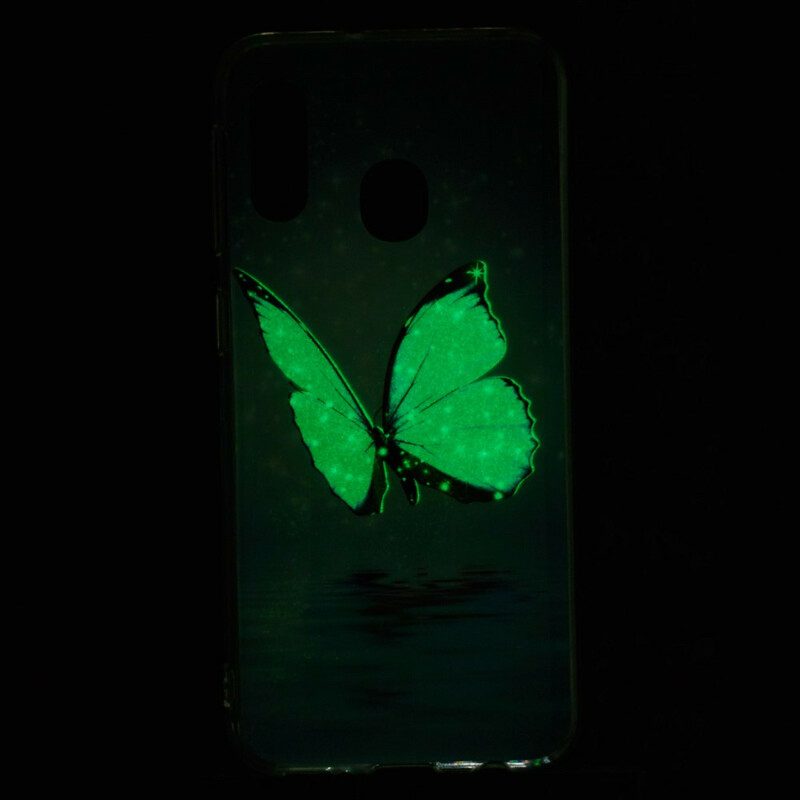 Handyhülle Für Samsung Galaxy A20e Fluoreszierender Blauer Schmetterling