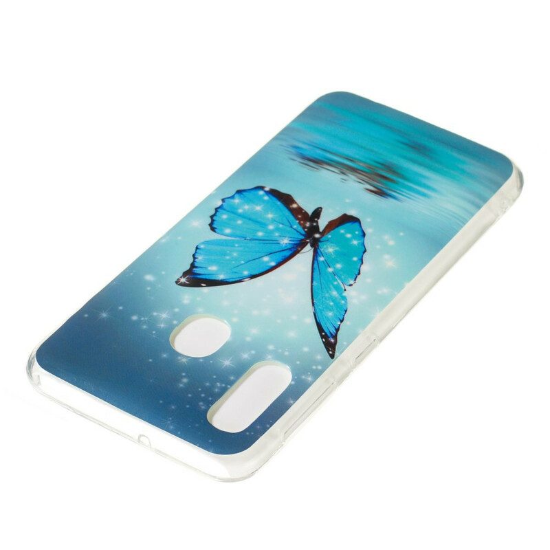 Handyhülle Für Samsung Galaxy A20e Fluoreszierender Blauer Schmetterling