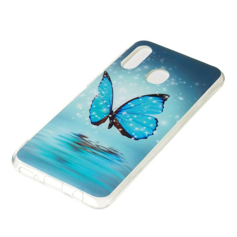 Handyhülle Für Samsung Galaxy A20e Fluoreszierender Blauer Schmetterling
