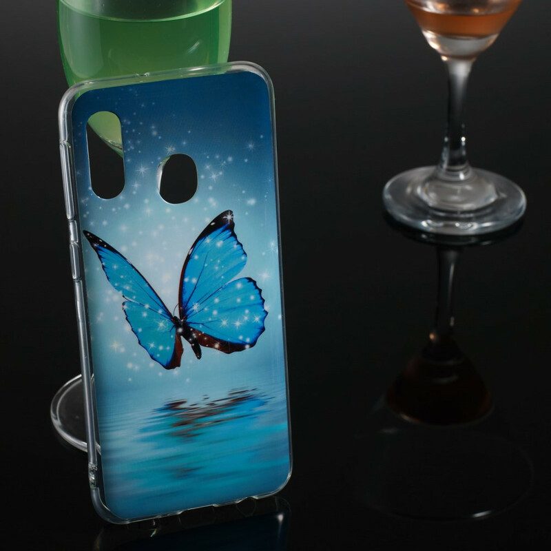 Handyhülle Für Samsung Galaxy A20e Fluoreszierender Blauer Schmetterling