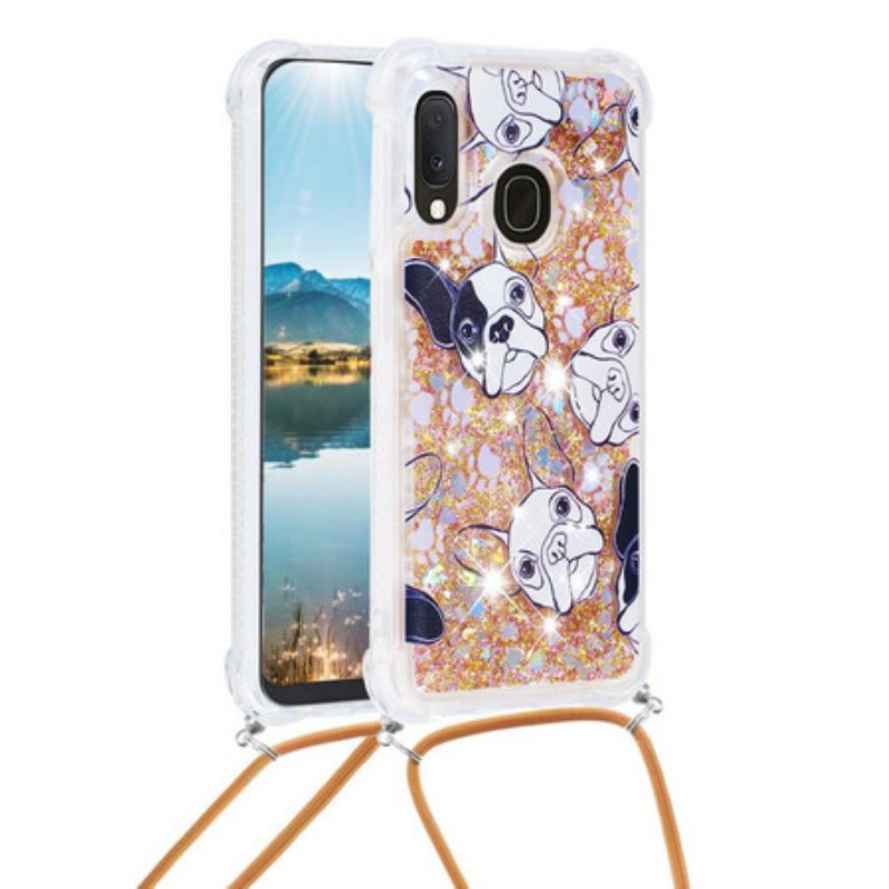 Handyhülle Für Samsung Galaxy A20e Mit Kordel Pailletten-kordelzug-hunde
