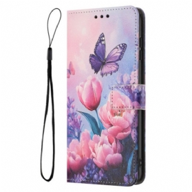 Lederhüllen Realme 14t 5g Handyhülle Rosa Blumen Und Schmetterlinge