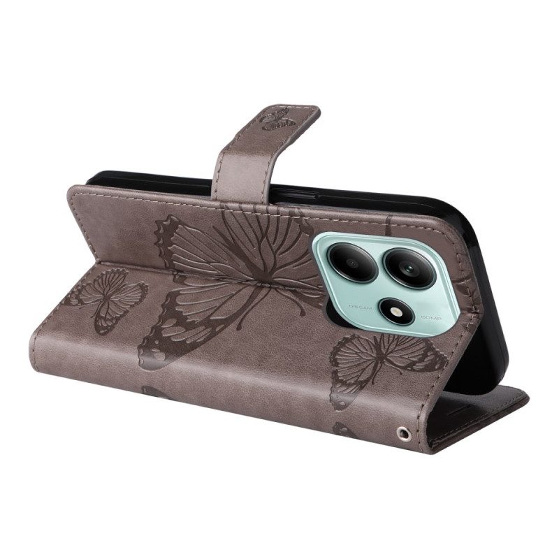 Lederhüllen Für Xiaomi Redmi Note 14 5g Riesige Schmetterlinge Mit Riemen