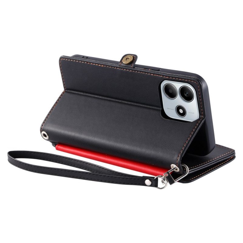 Lederhüllen Xiaomi Redmi Note 14 5g Handyhülle Geldbörse Mit Verstellbarem Riemen