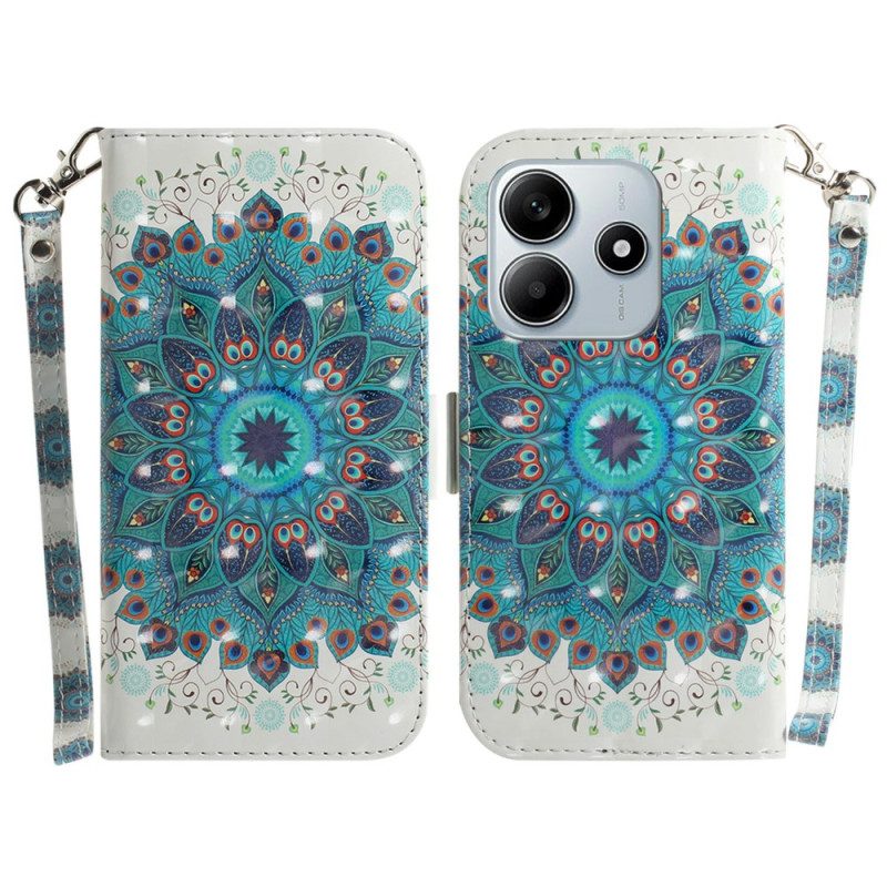 Lederhüllen Xiaomi Redmi Note 14 5g Handyhülle Schlüsselband Mit Grünem Mandala-motiv