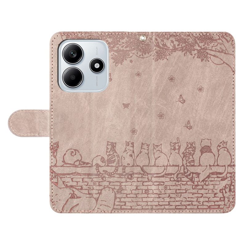 Lederhüllen Xiaomi Redmi Note 14 5g Katzenmuster Mit Trageriemen