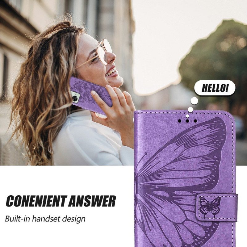 Flip Case Für OnePlus Nord 2T 5G Mit Kordel Künstlerischer Schmetterling Mit Riemen