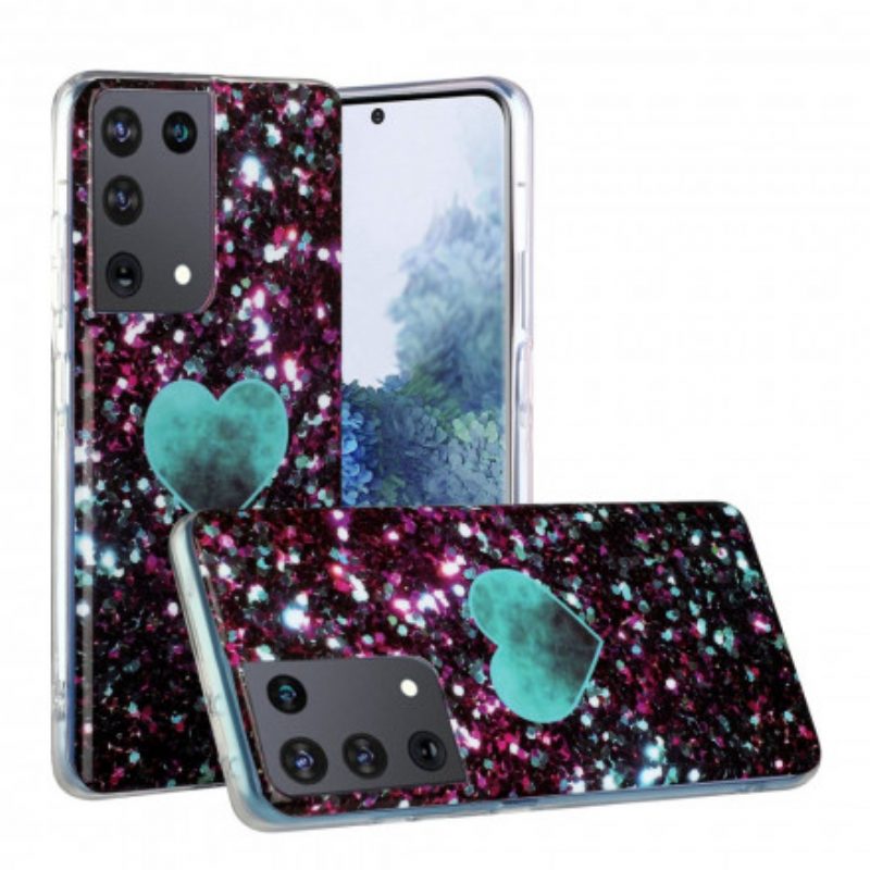 Hülle Für Samsung Galaxy S21 Ultra 5G Glitzerndes Marmorherz