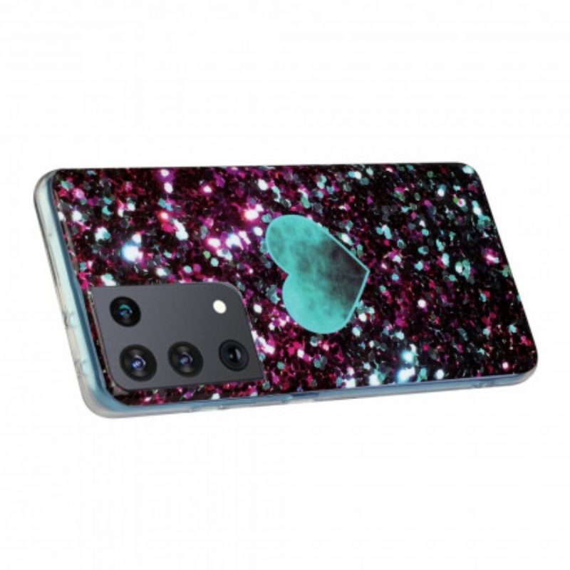 Hülle Für Samsung Galaxy S21 Ultra 5G Glitzerndes Marmorherz