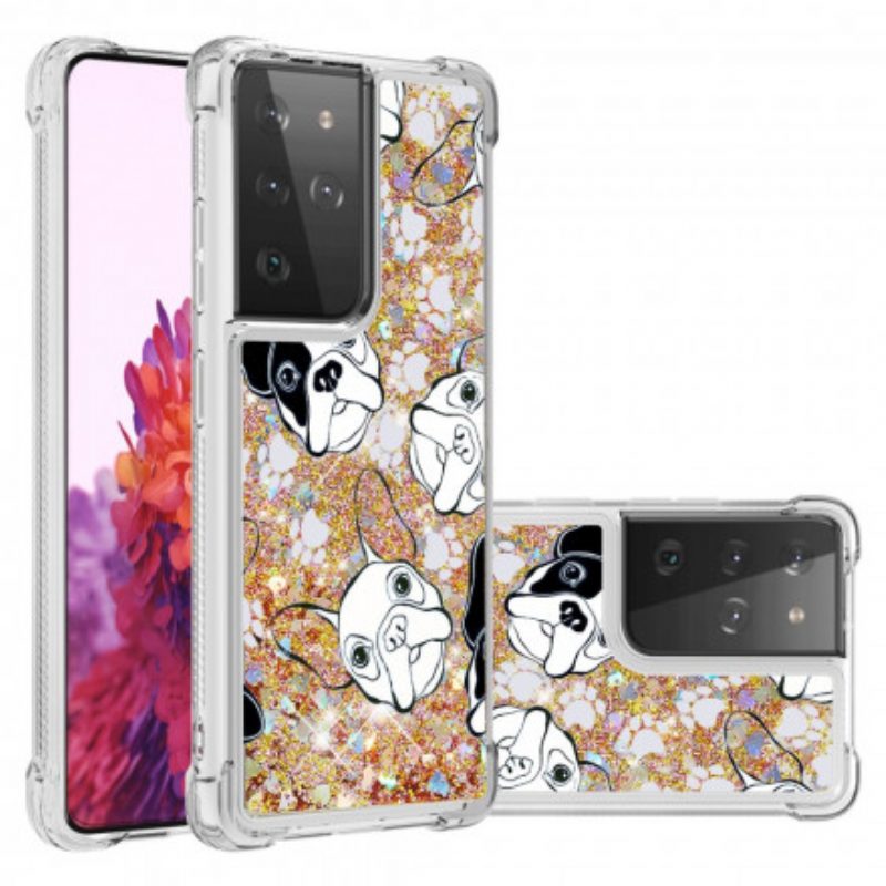 Hülle Für Samsung Galaxy S21 Ultra 5G Herr Hund Pailletten
