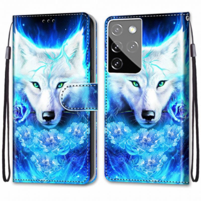 Lederhüllen Für Samsung Galaxy S21 Ultra 5G Magischer Wolf