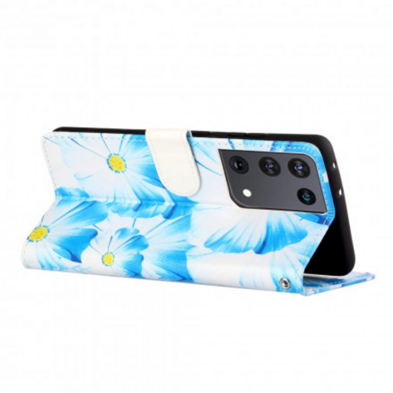 Lederhüllen Für Samsung Galaxy S21 Ultra 5G Verrückte Blumen