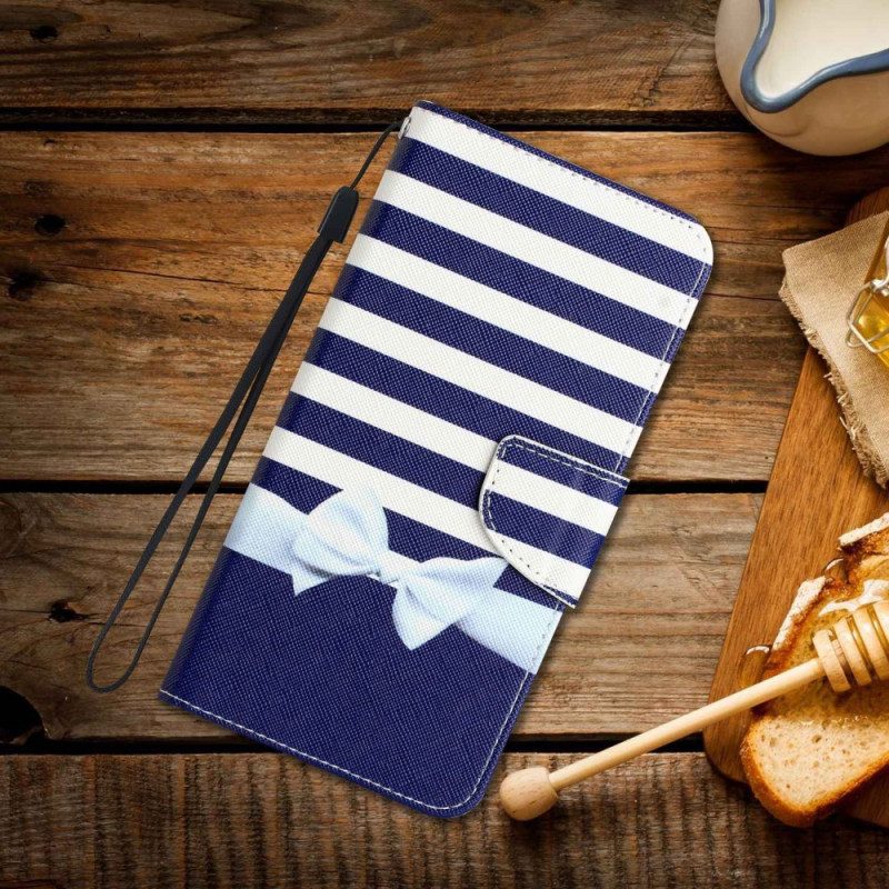 Flip Case Für Samsung Galaxy A14 / A14 5G Mit Kordel Marineblaues Armband