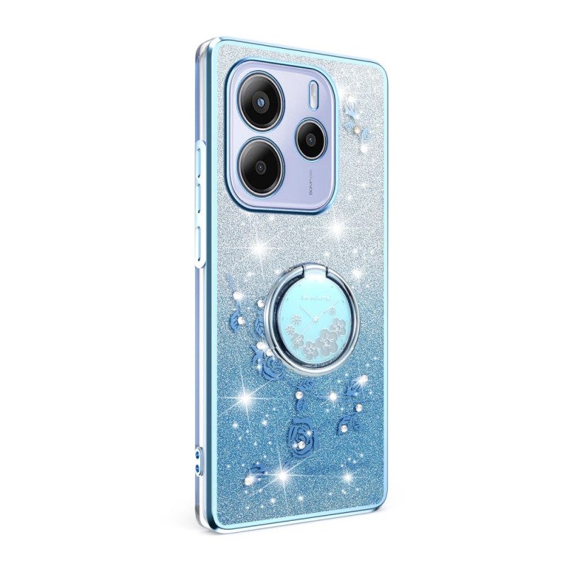 Hülle Xiaomi Redmi Note 14 4g Ringhalter Mit Strasssteinen Und Blumen