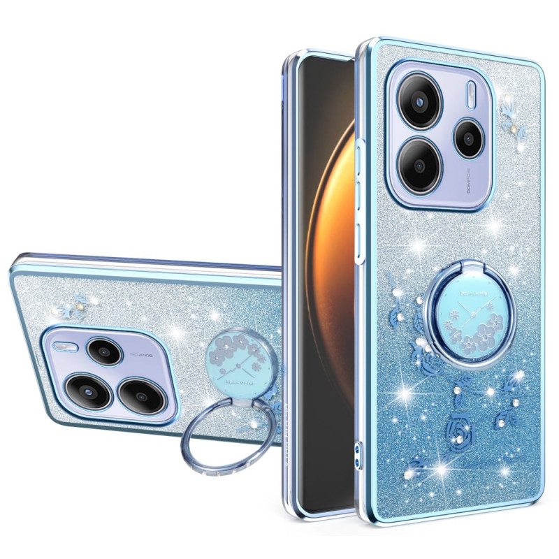 Hülle Xiaomi Redmi Note 14 4g Ringhalter Mit Strasssteinen Und Blumen