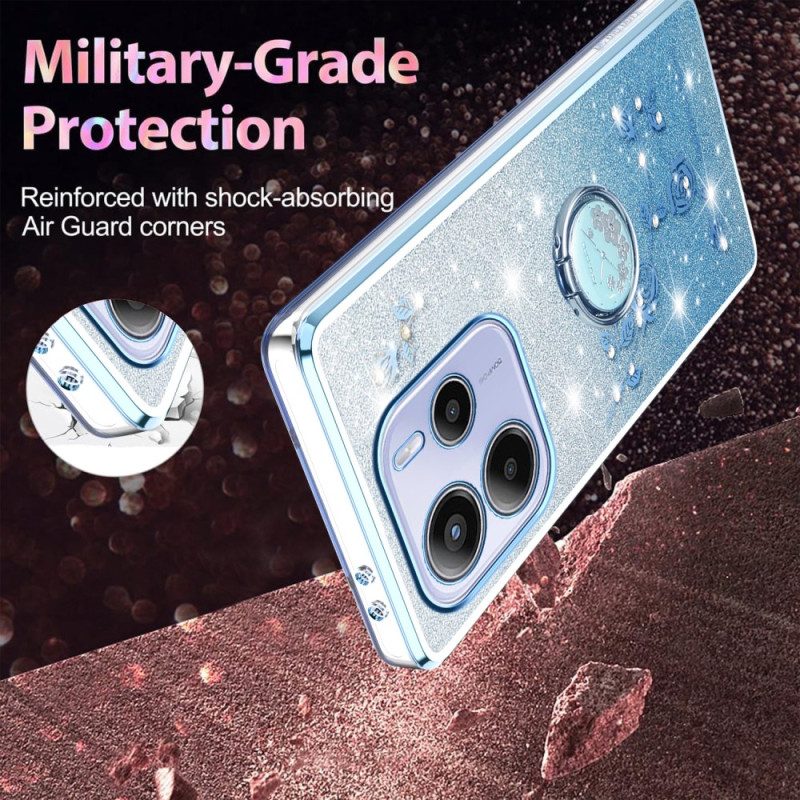 Hülle Xiaomi Redmi Note 14 4g Ringhalter Mit Strasssteinen Und Blumen