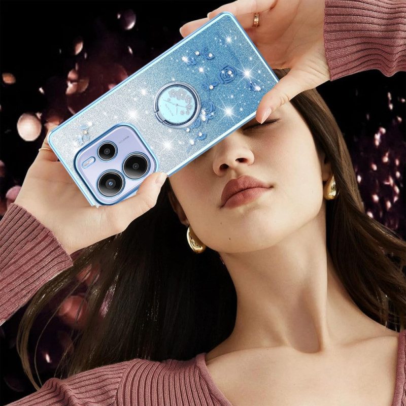 Hülle Xiaomi Redmi Note 14 4g Ringhalter Mit Strasssteinen Und Blumen