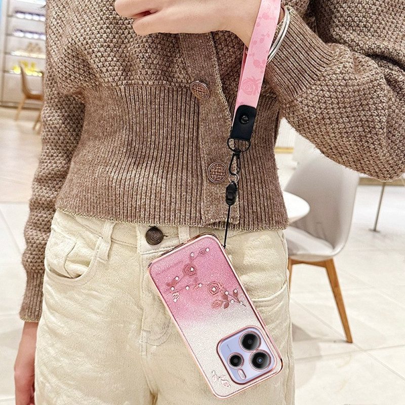 Hülle Xiaomi Redmi Note 14 4g Strasssteine Und Blumen Mit Trageband