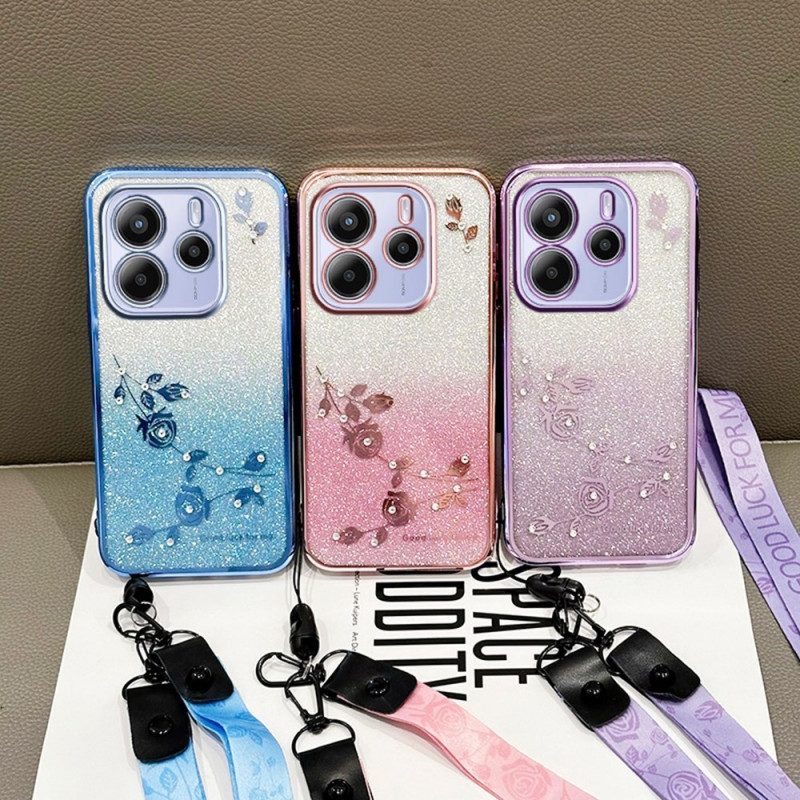 Hülle Xiaomi Redmi Note 14 4g Strasssteine Und Blumen Mit Trageband