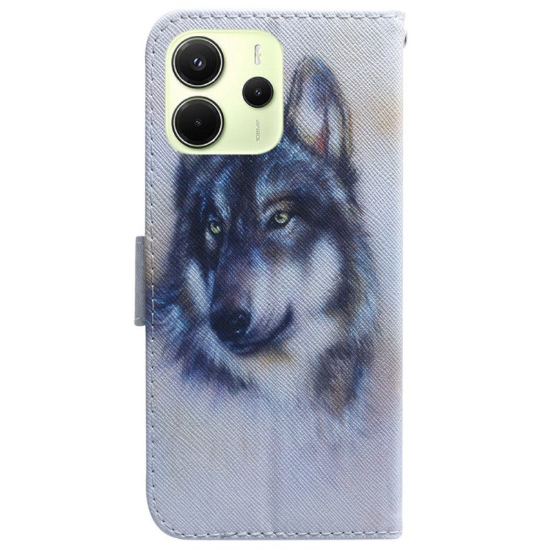 Lederhüllen Für Xiaomi Redmi Note 14 4g Aquarellwolf