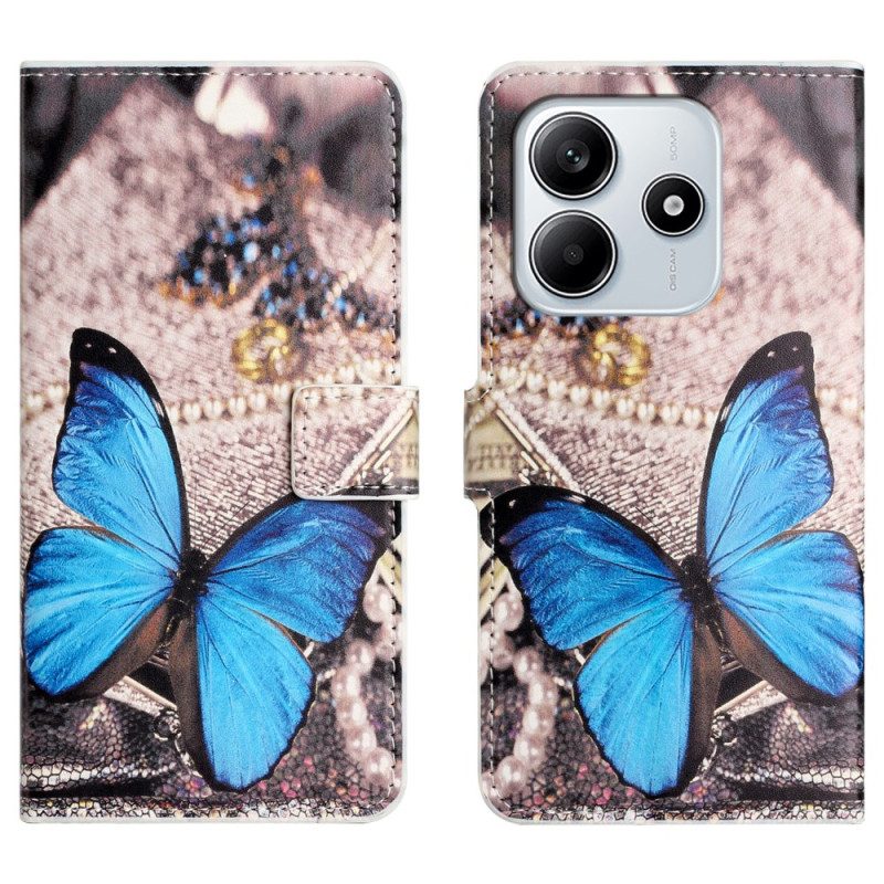 Lederhüllen Für Xiaomi Redmi Note 14 4g Blauer Schmetterling