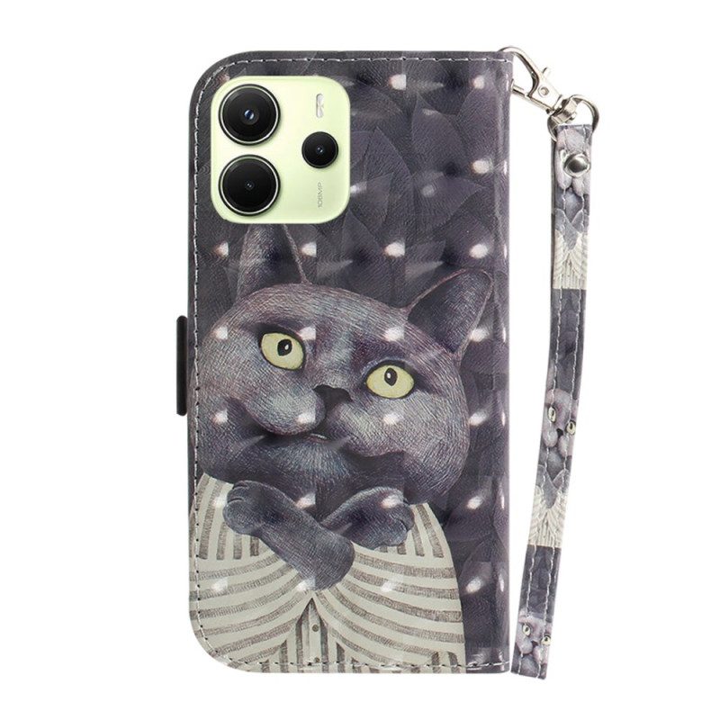 Lederhüllen Für Xiaomi Redmi Note 14 4g Graue Katze Mit Riemen