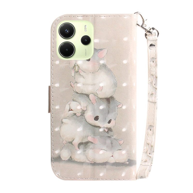 Lederhüllen Für Xiaomi Redmi Note 14 4g Hamster Mit Riemen