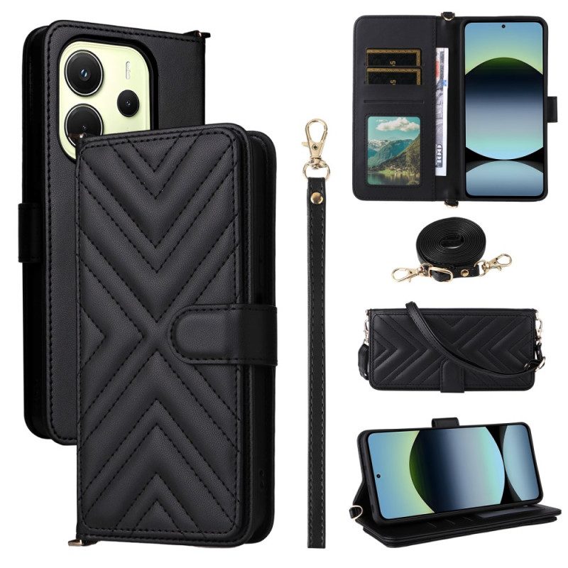 Lederhüllen Für Xiaomi Redmi Note 14 4g Premium-portemonnaie Mit Riemen Und Schulterriemen