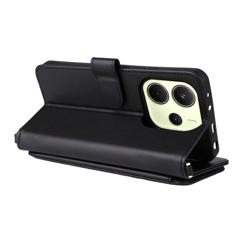 Lederhüllen Für Xiaomi Redmi Note 14 4g Premium-portemonnaie Mit Riemen Und Schulterriemen