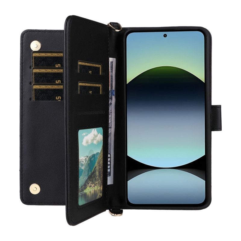 Lederhüllen Für Xiaomi Redmi Note 14 4g Premium-portemonnaie Mit Riemen Und Schulterriemen
