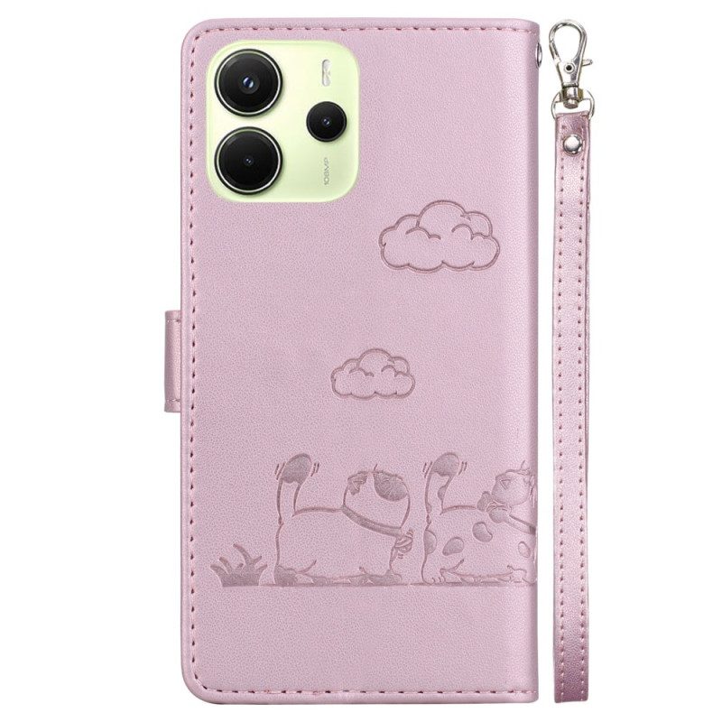 Lederhüllen Für Xiaomi Redmi Note 14 4g Schulterriemen Mit Katzenmotiv