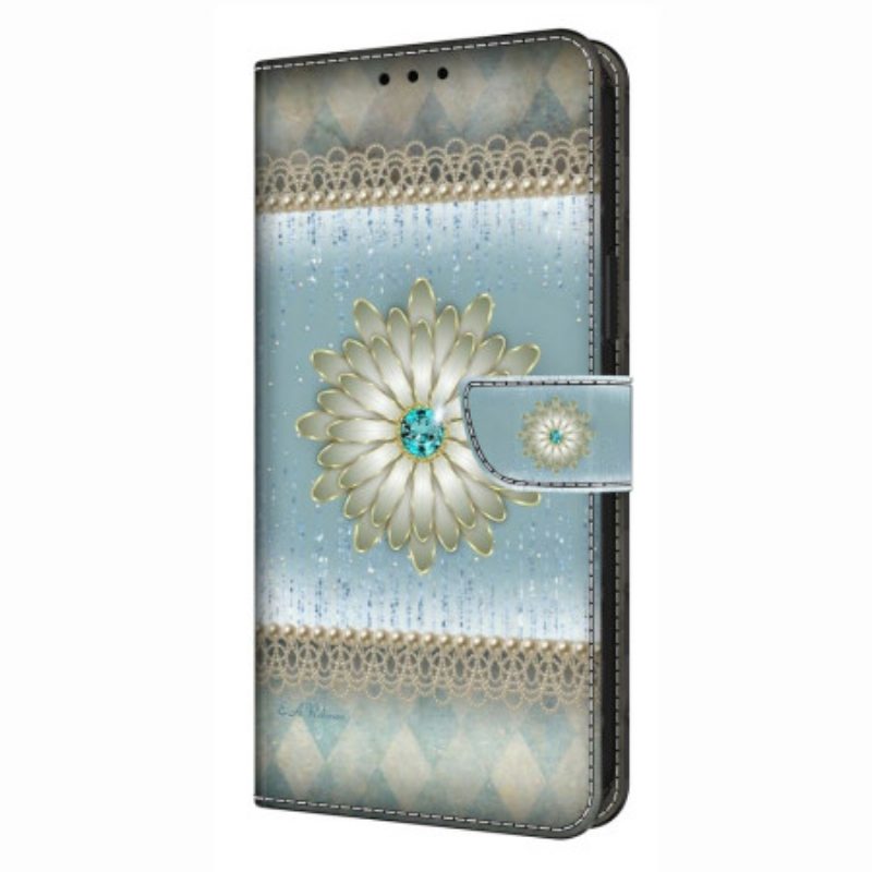 Lederhüllen Xiaomi Redmi Note 14 4g Blume Und Blauer Diamant