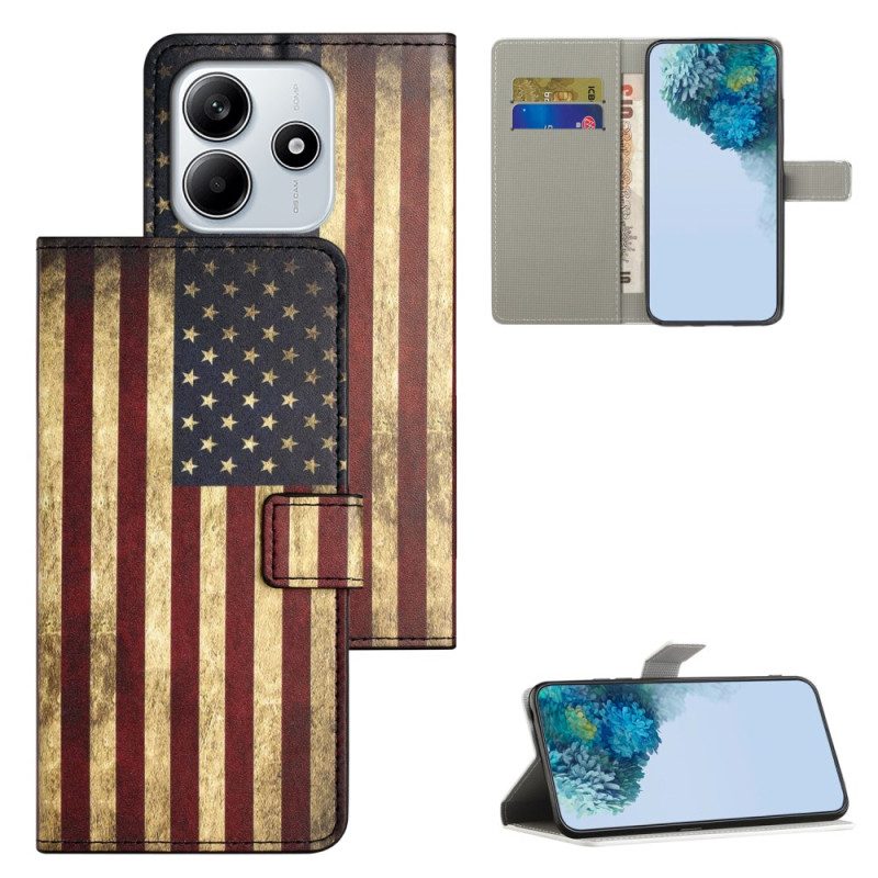 Lederhüllen Xiaomi Redmi Note 14 4g Handyhülle Amerikanische Flagge (vintage)