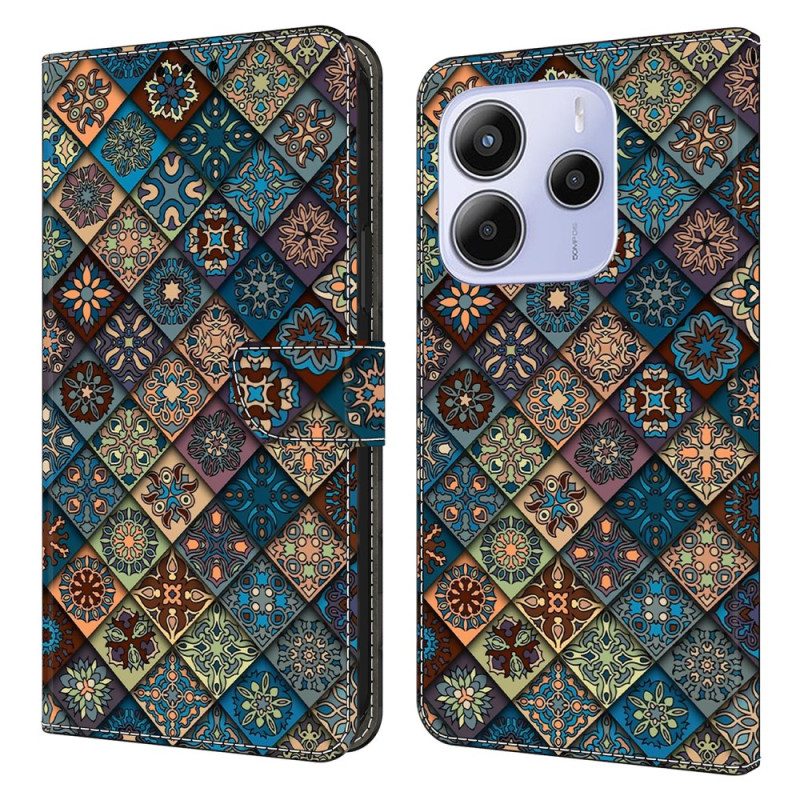 Lederhüllen Xiaomi Redmi Note 14 4g Handyhülle Blaues Blumenmuster