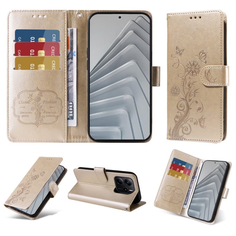 Lederhüllen Xiaomi Redmi Note 14 4g Handyhülle Blumenmuster