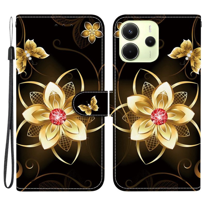 Lederhüllen Xiaomi Redmi Note 14 4g Handyhülle Goldene Blume