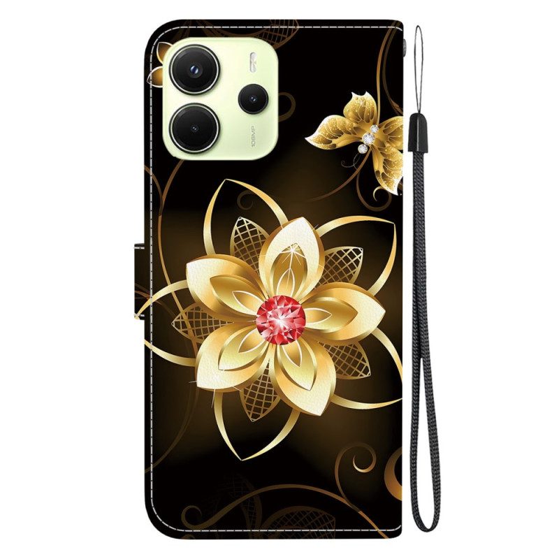 Lederhüllen Xiaomi Redmi Note 14 4g Handyhülle Goldene Blume