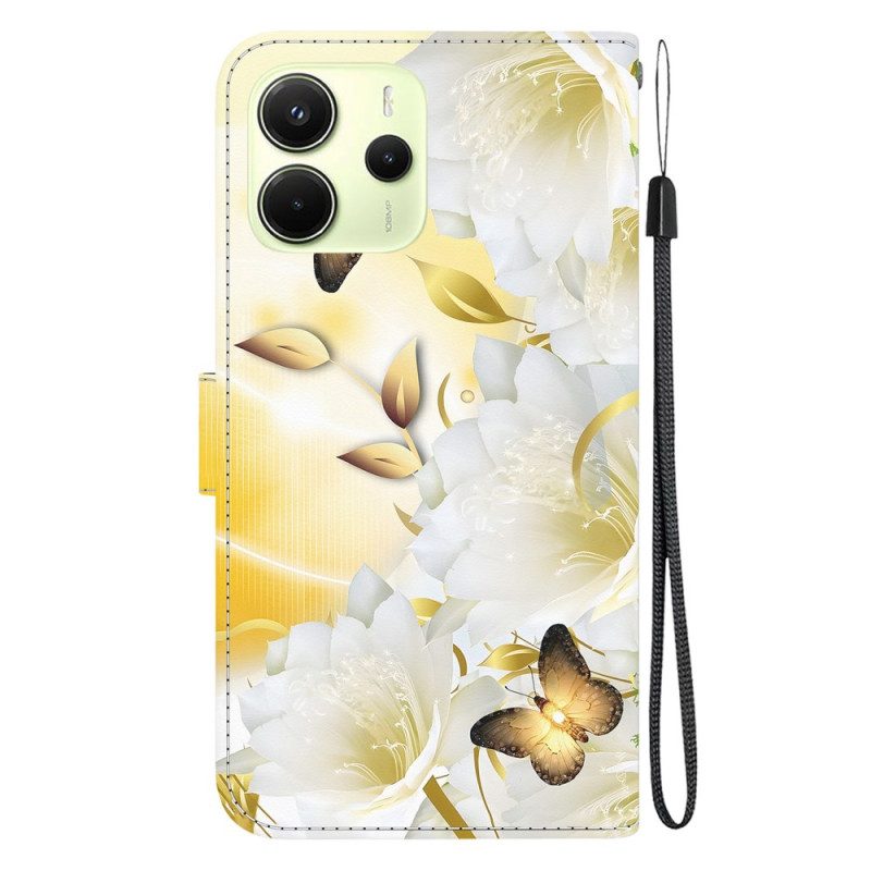Lederhüllen Xiaomi Redmi Note 14 4g Handyhülle Goldene Schmetterlinge Und Blumen