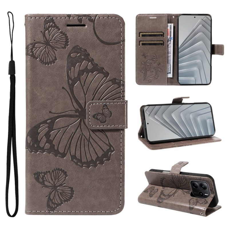 Lederhüllen Xiaomi Redmi Note 14 4g Handyhülle Riesige Schmetterlinge