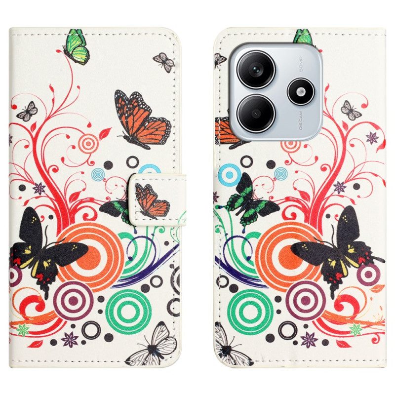 Lederhüllen Xiaomi Redmi Note 14 4g Handyhülle Schmetterlinge Auf Weißem Hintergrund
