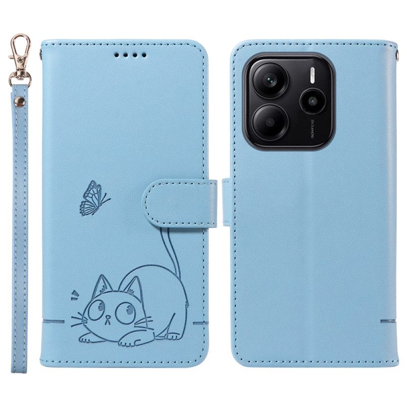 Lederhüllen Xiaomi Redmi Note 14 4g Lustige Katze Mit Riemen