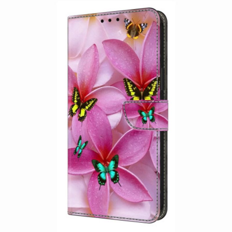 Lederhüllen Xiaomi Redmi Note 14 4g Rosa Schmetterlinge Und Blumen