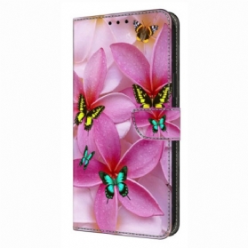 Lederhüllen Xiaomi Redmi Note 14 4g Rosa Schmetterlinge Und Blumen