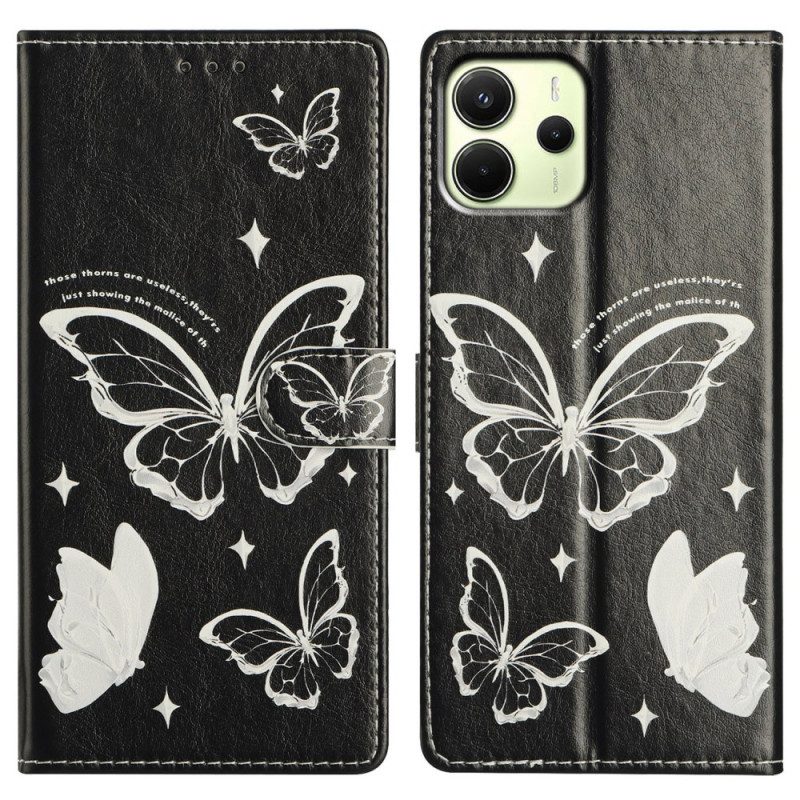 Lederhüllen Xiaomi Redmi Note 14 4g Schwarz-weiße Schmetterlinge