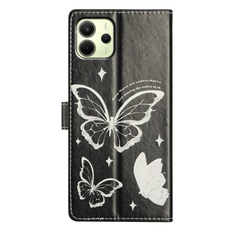 Lederhüllen Xiaomi Redmi Note 14 4g Schwarz-weiße Schmetterlinge