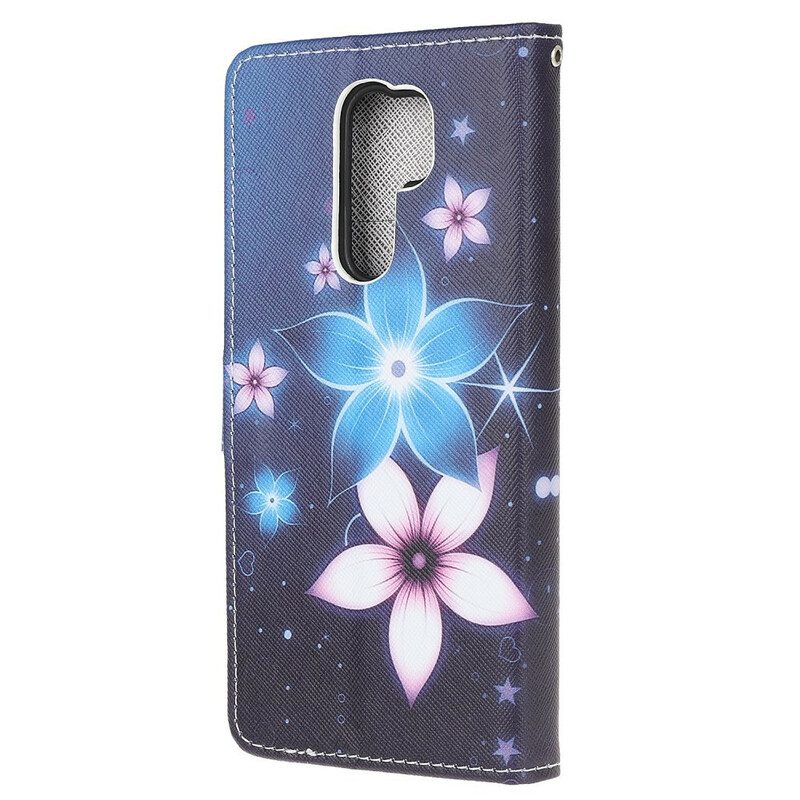 Flip Case Für Xiaomi Redmi 9 Mit Kordel Mondriemenblumen