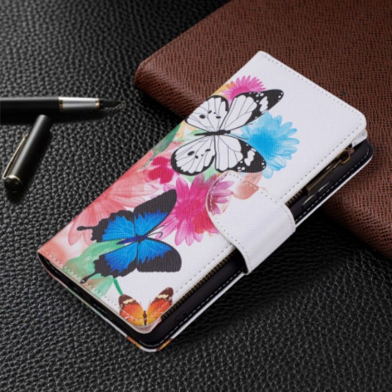 Flip Case Für Samsung Galaxy A22 5G Reißverschlusstasche Mit Schmetterlingen