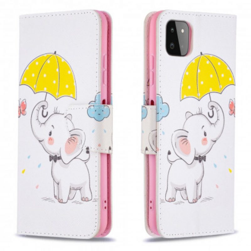 Lederhüllen Für Samsung Galaxy A22 5G Baby Elefant